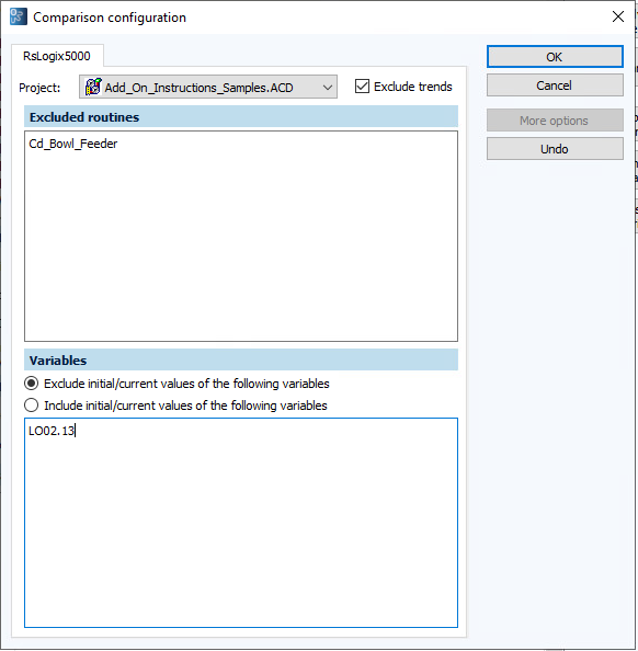 Figure: Comparison configuration dialog