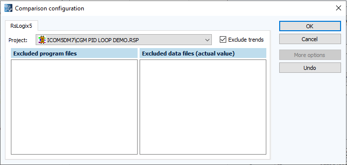 Figure: Comparison configuration dialog