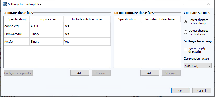 Figure: Backup file configuration dialog