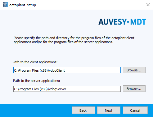 Figure: Installation wizard, specifying paths to the program directories