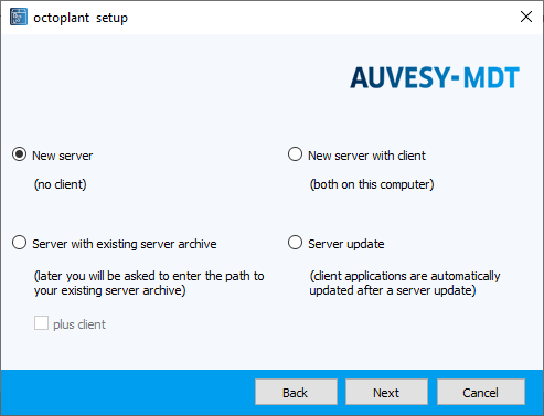 Figure: Installation wizard, installing server (without client)