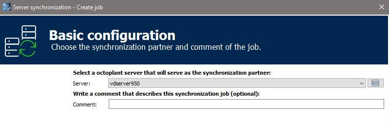 Figure: Server synchronization dialog, Basic configuration page