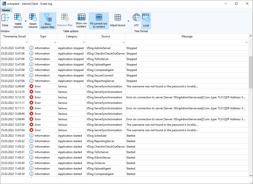 Figure: Event log module