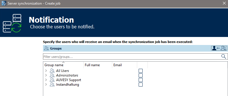 Figure: Server synchronization module, Notification page