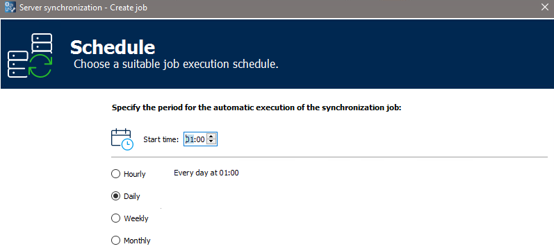 Figure: Server synchronization dialog, Schedule page