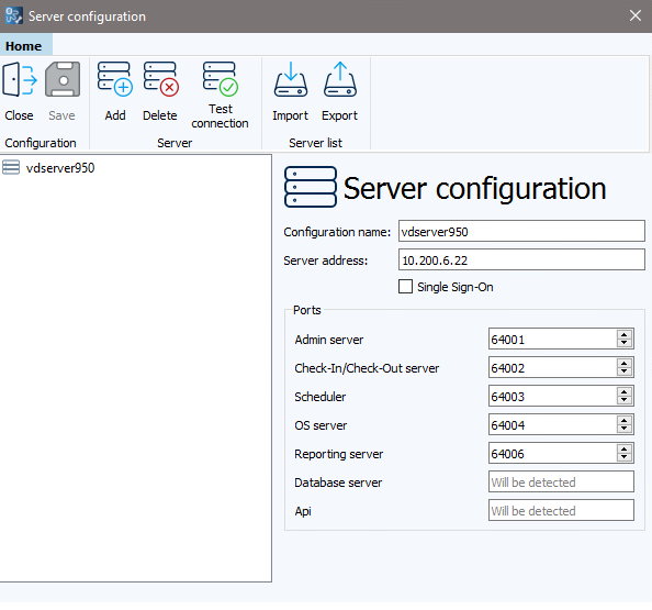 Figure: Server configuration dialog