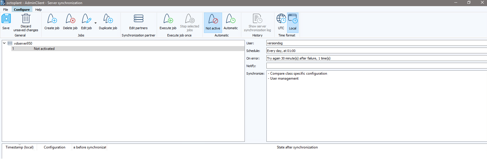 Figure: Server synchronization module, job details