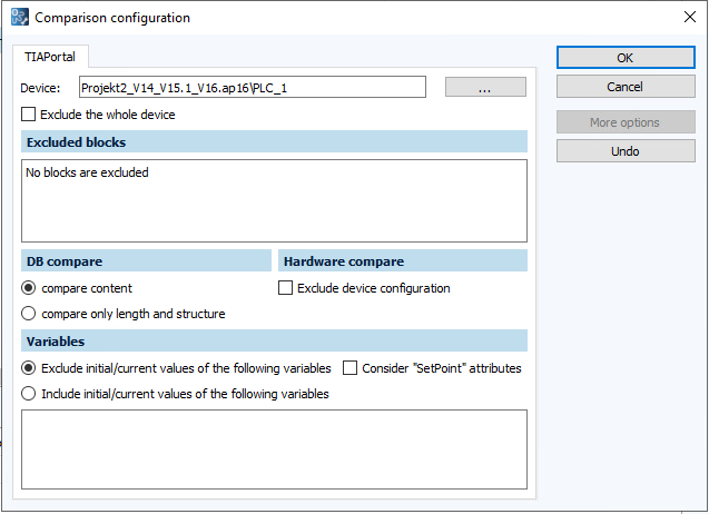 Figure: Configure comparison dialog