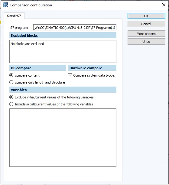 Figure: Comparison configuration dialog