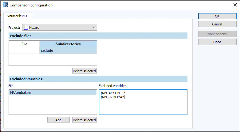 Figure: Comparison configuration dialog