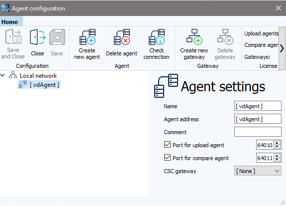 Figure: Agent configuration dialog