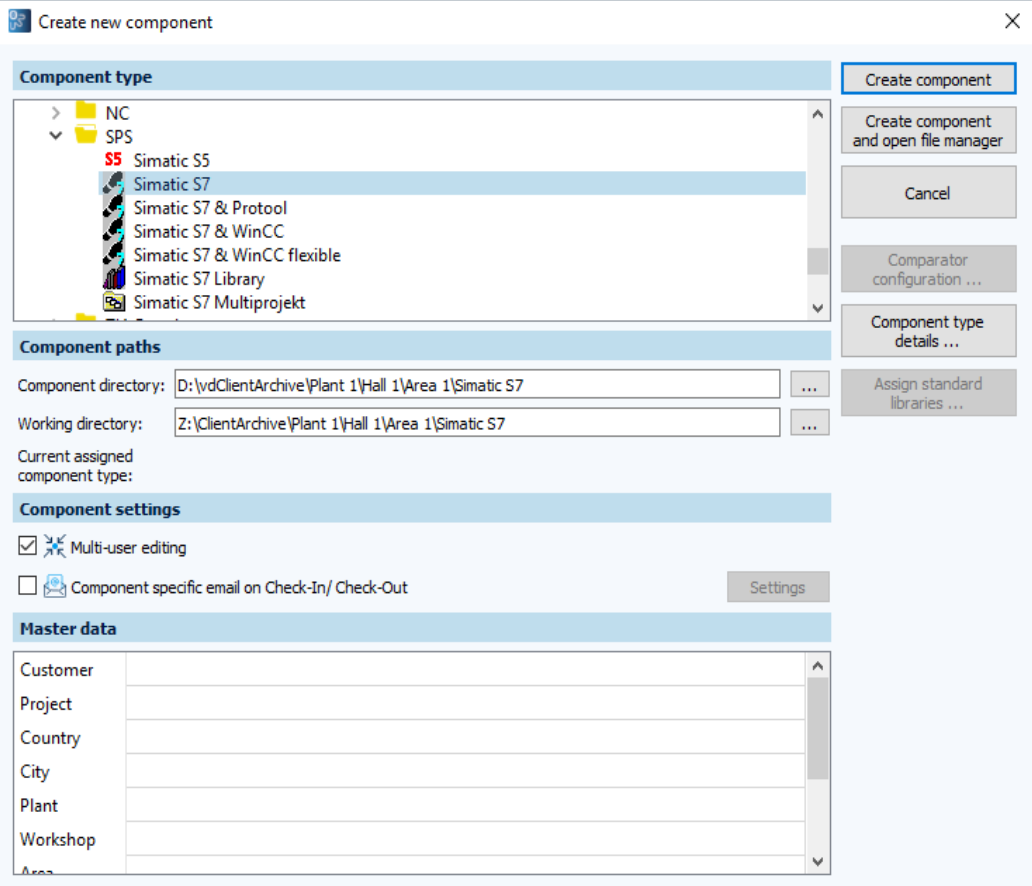 Figure: Create new component dialog, Multi-user editing activated