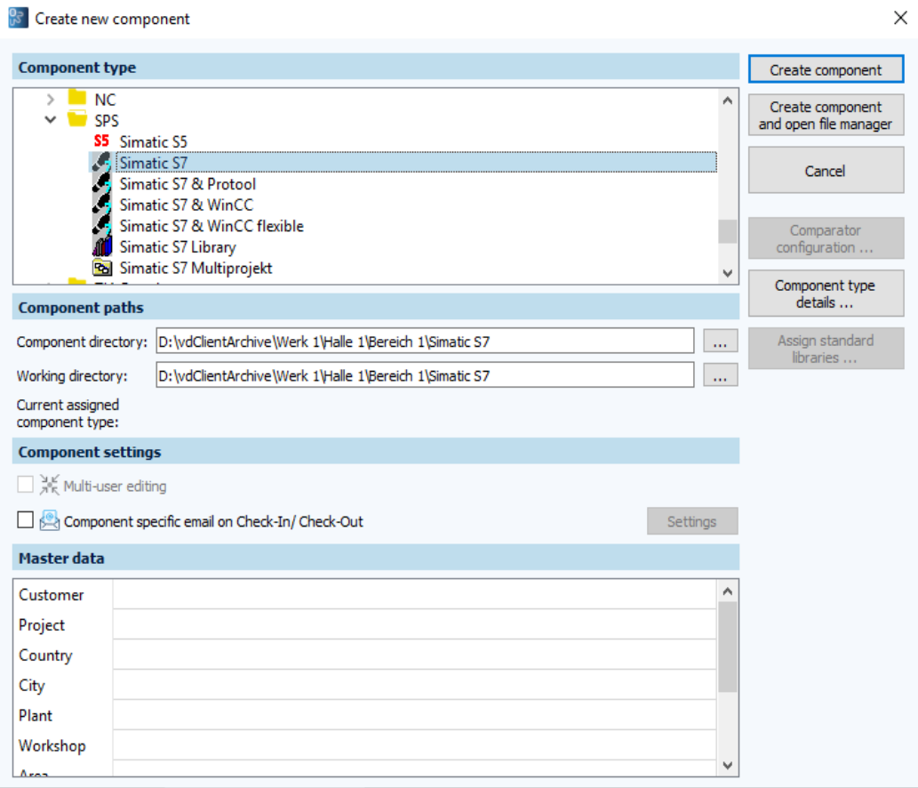 Figure: Create new component dialog