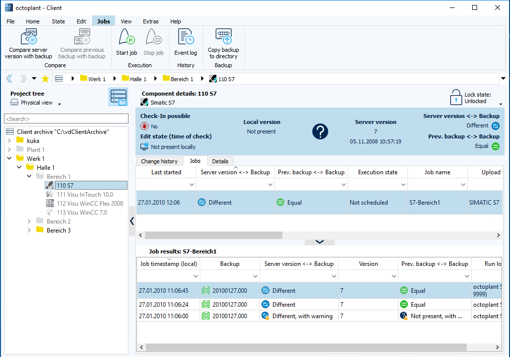 Figure: Component details area, Jobs tab