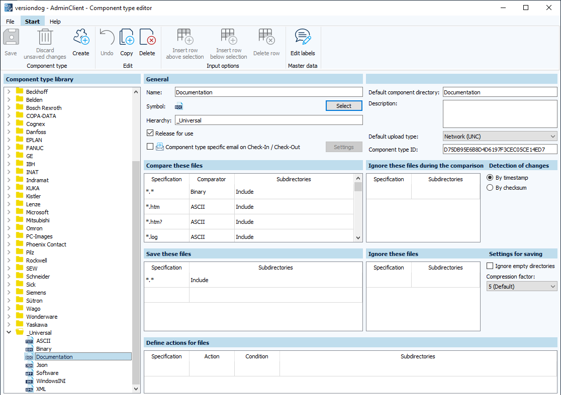 Figure: Component type editor module, Documentation component type