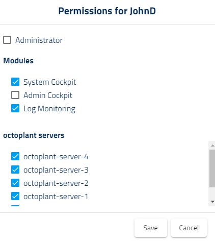 Figure: Permissions for {user} dialog