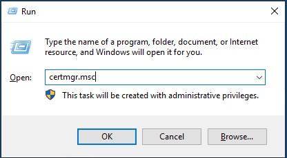 Figure: Execute dialog, certmgr.msc