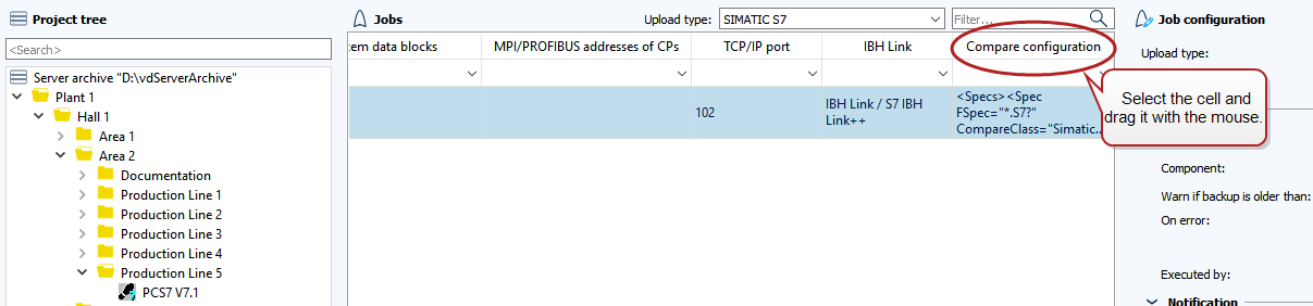 Figure: Jobs module, copying settings