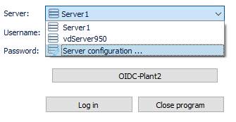 Figure: Login dialog, server settings