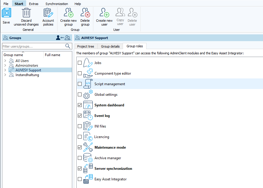 Figure: Group roles tab