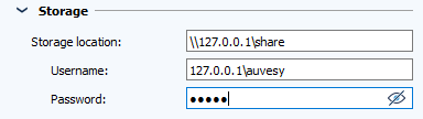 Figure: Job configuration, Data storage section, example