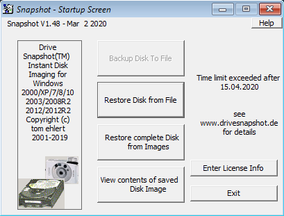 Figure: Drive Snapshot, Startup dialog