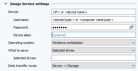 Figure: Job configuration, Image Service settings section