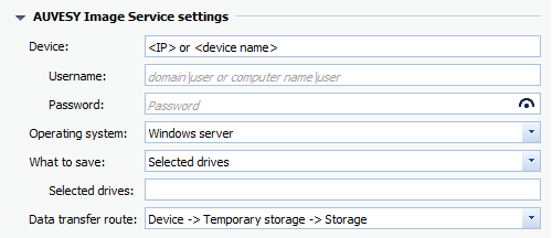 Figure: Job configuration, Image Service settings section