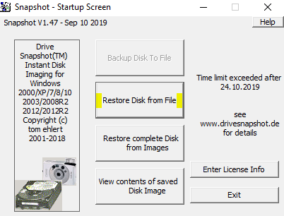 Figure: Drive Snapshot, Startup dialog