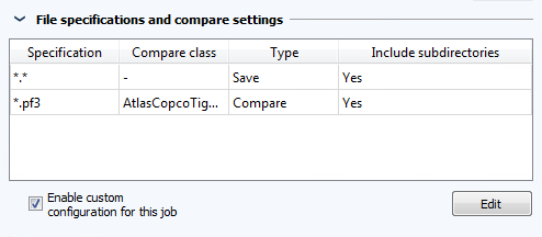 Figure: Job configuration, File specifications and compare settings section