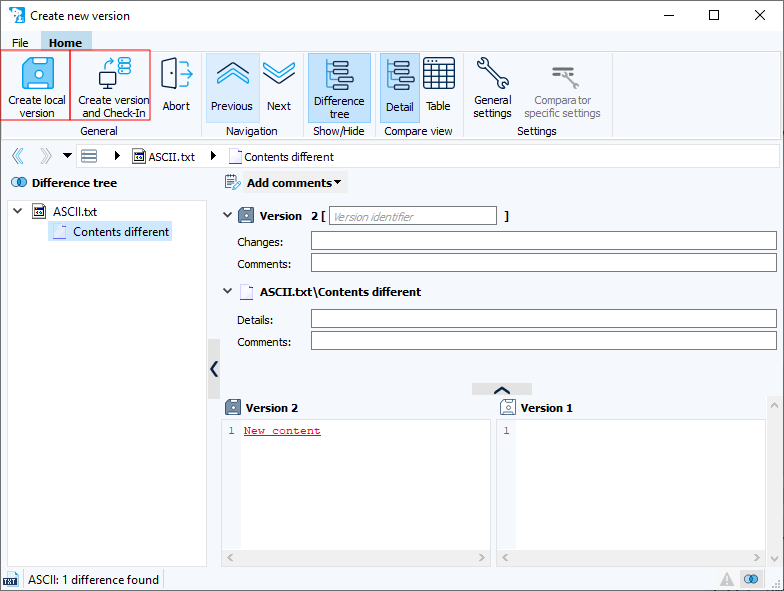 Figure: Create new version dialog