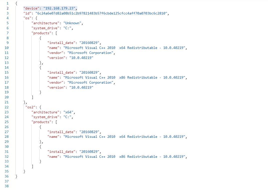 Figure: Example document code for Json file