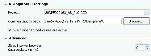 Figure: Job configuration, sections RSLogix 5000 Settings and Advanced