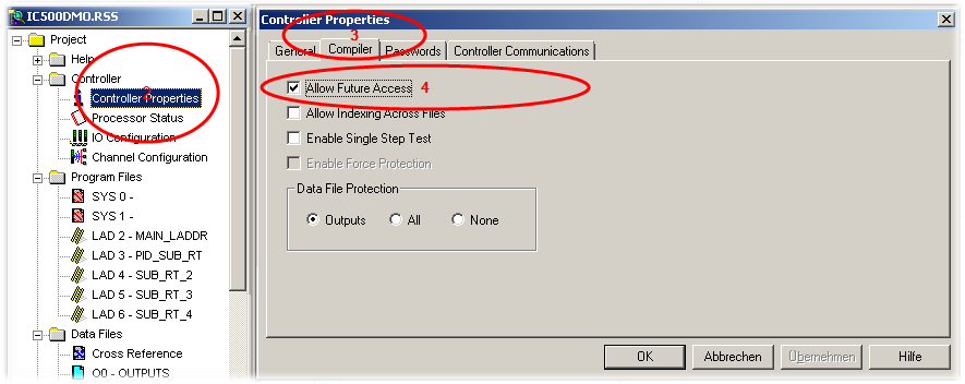 Figure: Controller Properties dialog, Compiler Tab