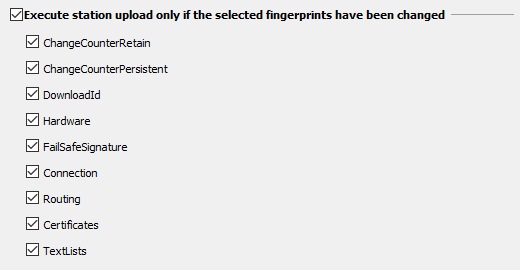 Figure: Job configuration, TIA Portal settings section, Station upload upload variant, fingerprints