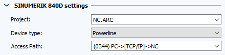 Figure: Job configuration, Sinumerik 840D settings section