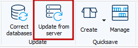 Figure: Menu bar, Extras tab, Update from server
