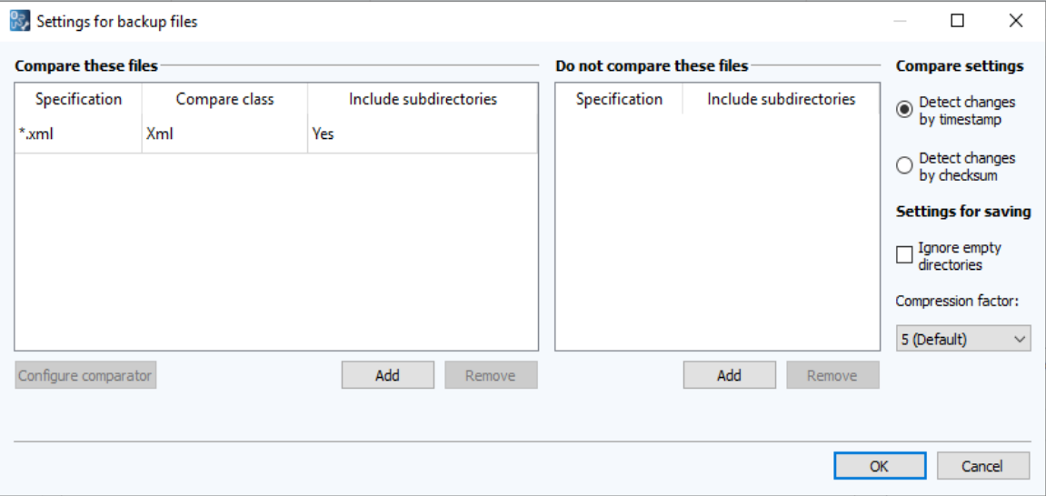 Imagen: Configuración de los archivos de copia de seguridad