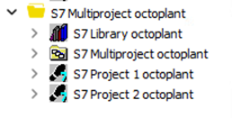 Imagen: Árbol de proyectos, ejemplo de multiproyecto S7, nombres modificados