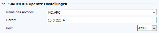 Imagen: Configuración de la tarea, Sección de ajustes de SINUMERIK Operate