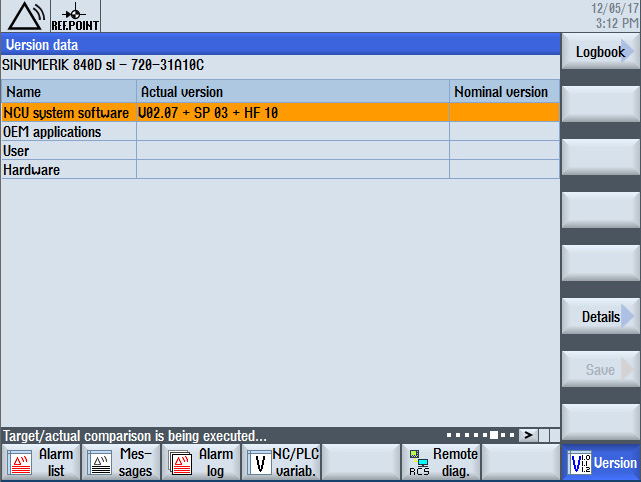 Imagen: SINUMERIK Operate plugin: Visualización de la versión