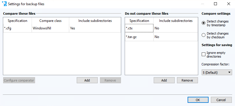 Abbildung: Dialog Konfiguration der Backup-Dateien