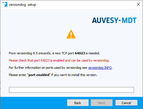 Abbildung: Installationsassistent, Hinweis auf den neuen Port