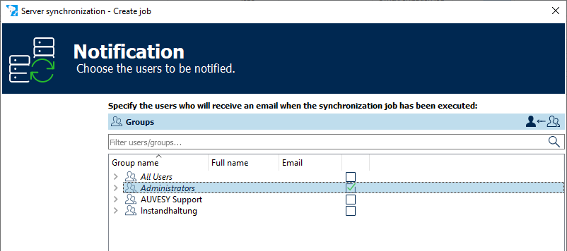 Abbildung: Modul Serversynchronisation, Seite Benachrichtigung