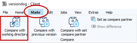 Abbildung: Menüleiste, Registerkarte Status, Schaltfläche Mit Arbeitsverzeichnis vergleichen