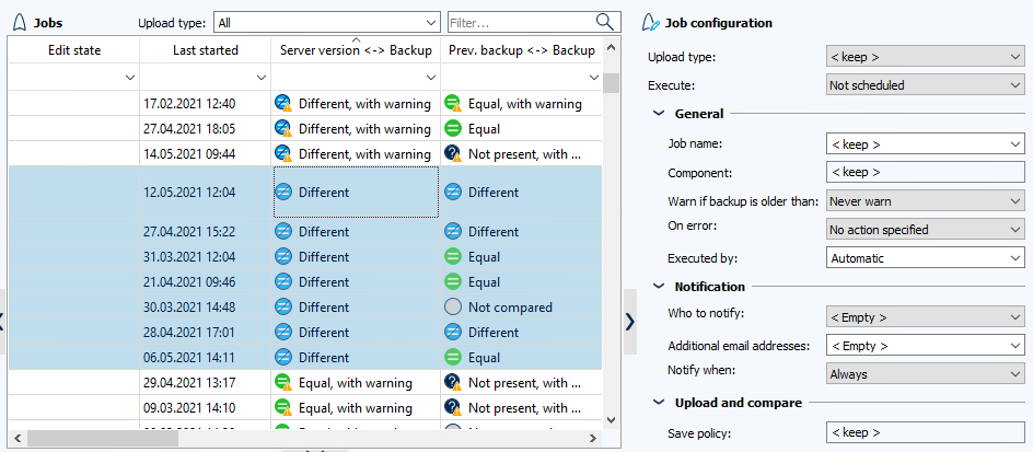 Figure: Jobs Module, several jobs marked