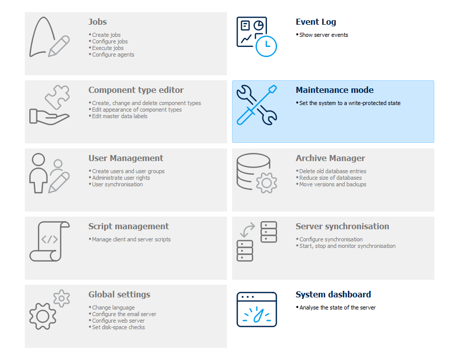 Figure: AdminClient, Maintenance mode module