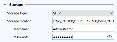 Figure: Job configuration, Data storage section