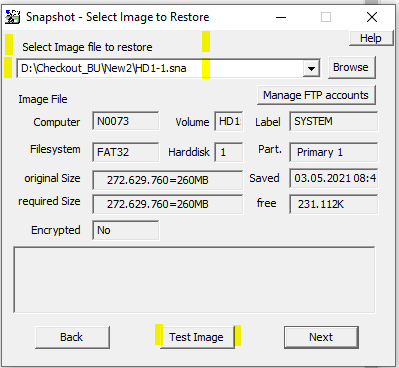 Figure: Select Image to Restore dialog