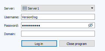 Figure: Login dialog, login to the server